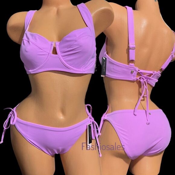 Victorias Secret Set Full Coverage Bikini Top & Tie Side Bikini Bottom Berry - Picture 1 of 4